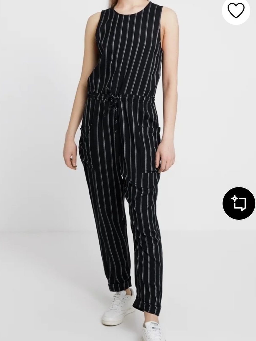 RVCA Black Vertical-Stripe Sleeveless Jumpsuit (soft rayon fabric)